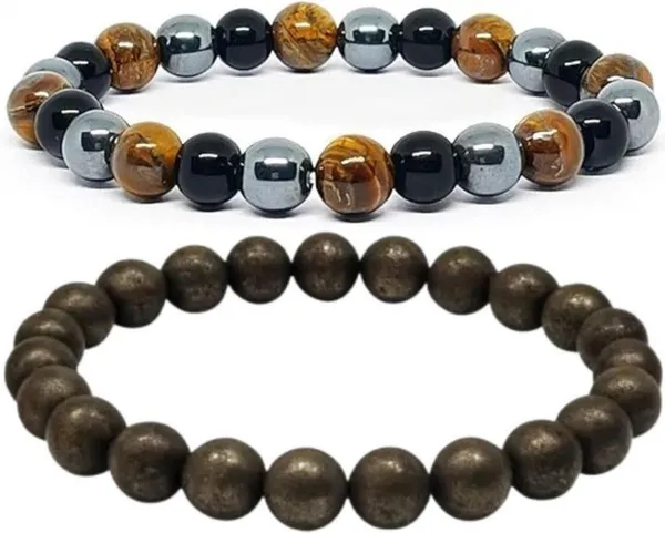Multiagate_Pyrite,_Crystal,_Tiger's_Eye,_Black_Obsidian_Bracelet_Set_(Pack_of_2)