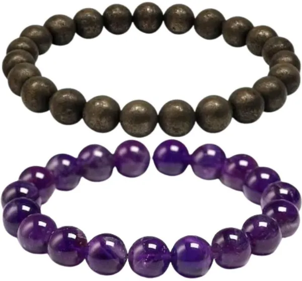 Multiagate_Pyrite,_Amethyst_Bracelet_Set_(Pack_of_2)