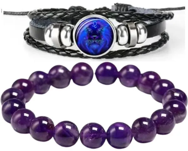 Multiagate_Amethyst,_Leather_Bracelet_Set_(Pack_of_2)