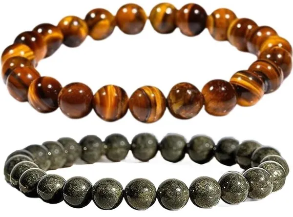 Multiagate_Pyrite,_Tiger's_Eye_Bracelet_Set_(Pack_of_2)