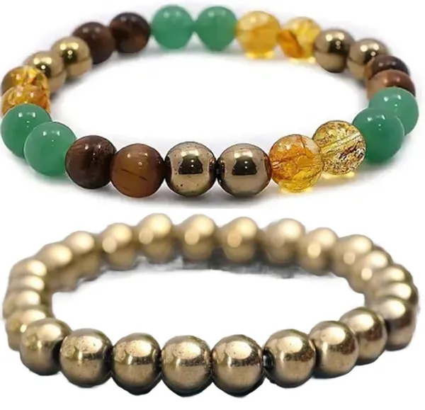 Multiagate_Pyrite,_Green_Aventurine,_Citrine_+_Golden,_Golden_Pyrite,_Crystal,_Tiger's_Eye_Bracelet_Set_(Pack_of_2)