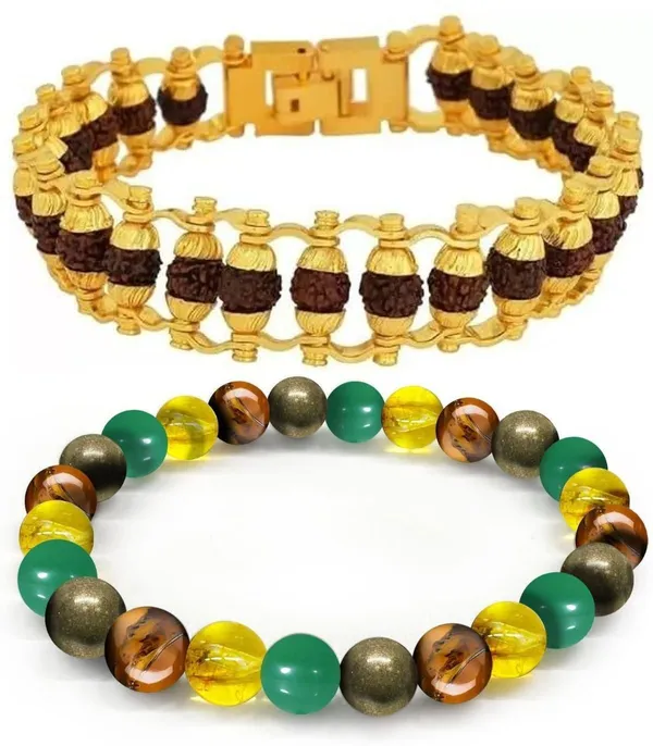 Multiagate_Pyrite,_Green_Aventurine,_Tiger's_Eye,_Rudraksha,_Citrine_Bracelet_Set_(Pack_of_2)