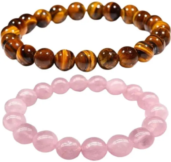 Multiagate_Rose_Quartz,_Tiger's_Eye_Bracelet_Set_(Pack_of_2)