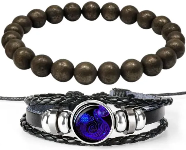 Multiagate_Pyrite,_Leather_Bracelet_Set_(Pack_of_2)