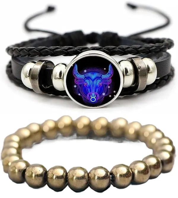 Multiagate_Pyrite,_Leather_Bracelet_Set_(Pack_of_2)