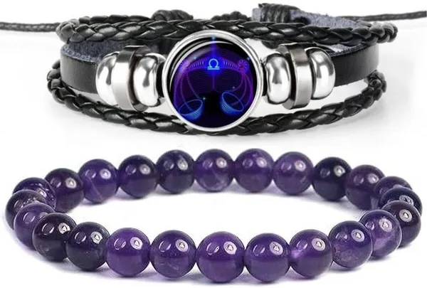 Multiagate_Amethyst,_Leather_Bracelet_Set_(Pack_of_2)