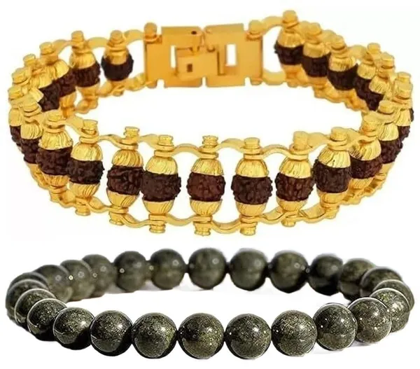 Multiagate_Pyrite,_Rudraksha_Bracelet_Set_(Pack_of_2)