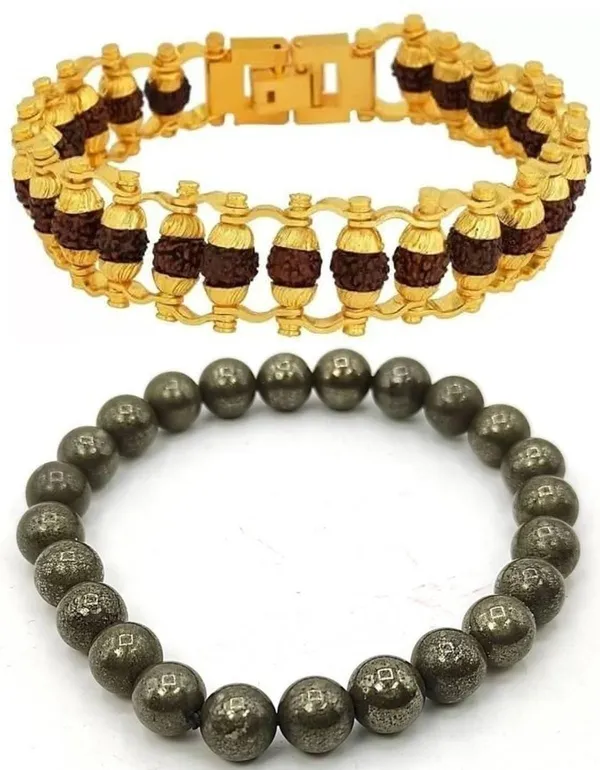 Multiagate_Pyrite,_Rudraksha_Bracelet_Set_(Pack_of_2)