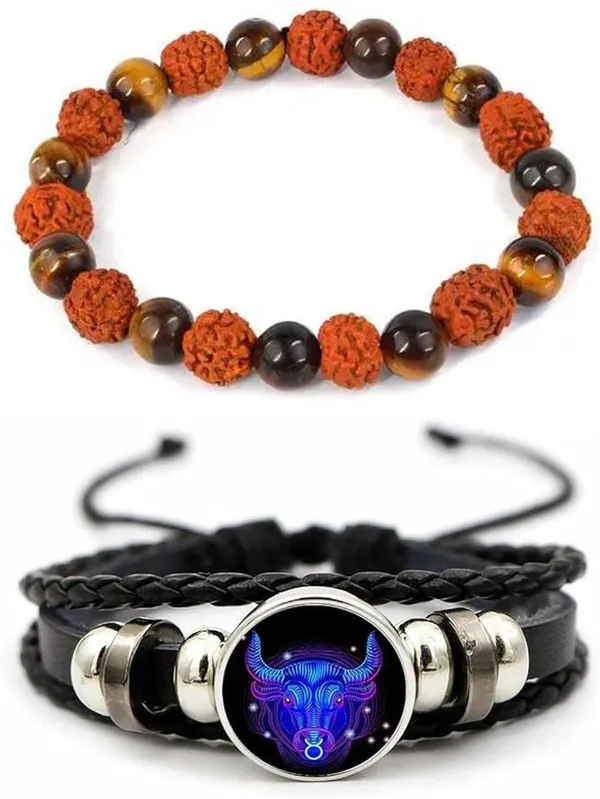Multiagate_Stone,_Crystal,_Tiger's_Eye,_Rudraksha,_Leather_Bracelet_Set_(Pack_of_2)