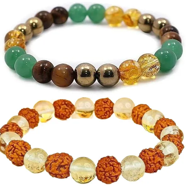 Multiagate_Green_Aventurine,_Golden_Pyrite,_Crystal,_Tiger's_Eye,_Rudraksha,_Citrine,_Clear_Quartz_Bracelet_Set_(Pack_of_2)