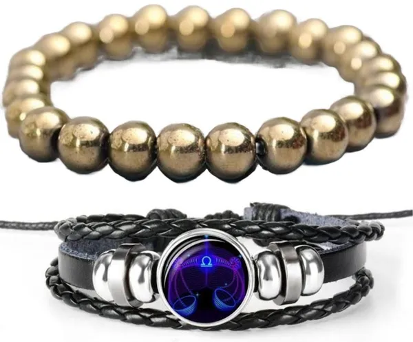 Multiagate_Pyrite,_Leather_Bracelet_Set_(Pack_of_2)