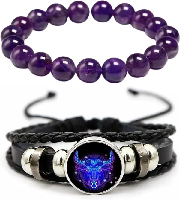 Multiagate_Amethyst,_Leather_Bracelet_Set_(Pack_of_2)