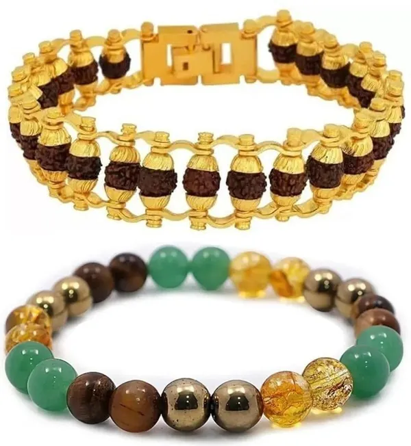 Multiagate_Pyrite,_Green_Aventurine,_Citrine_+_Golden,_Tiger's_Eye,_Rudraksha_Bracelet_Set_(Pack_of_2)