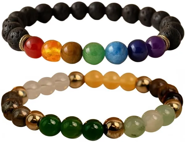 Multiagate_Pyrite,_Stone,_Green_Aventurine,_Amethyst,_Tiger's_Eye,_Lava,_7_Chakra,_Green_Jade_Bracelet_Set_(Pack_of_2)