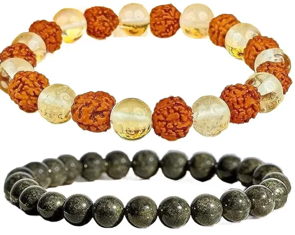 Multiagate_Pyrite,_Crystal,_Rudraksha,_Clear_Quartz_Bracelet_Set_(Pack_of_2)