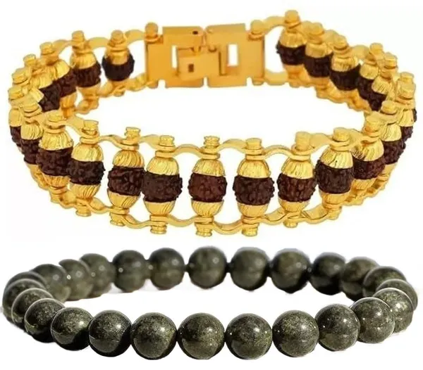 Multiagate_Pyrite,_Rudraksha_Bracelet_Set_(Pack_of_2)
