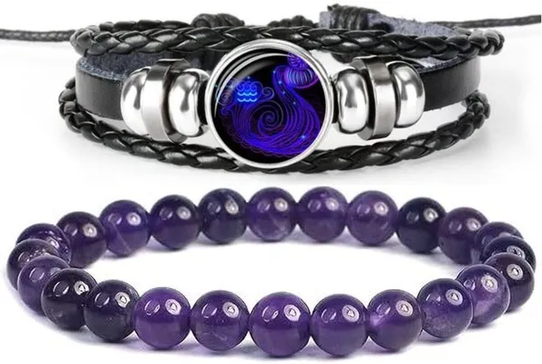 Multiagate_Amethyst,_Leather_Bracelet_Set_(Pack_of_2)