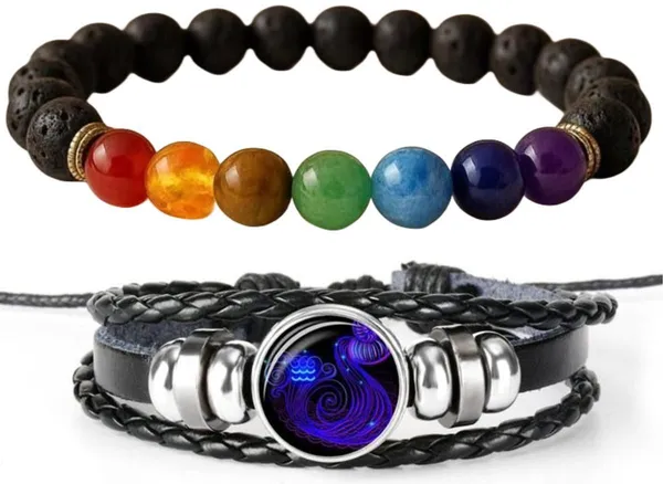 Multiagate_Pyrite,_Stone,_Green_Aventurine,_Amethyst,_Tiger's_Eye,_Lava,_7_Chakra,_Leather,_Green_Jade_Bracelet_Set_(Pack_of_2)