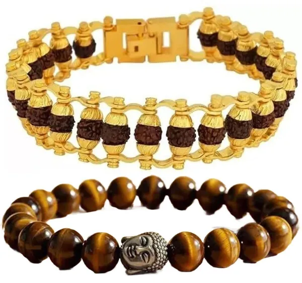 Multiagate_Tiger's_Eye,_Rudraksha_Bracelet_Set_(Pack_of_2)