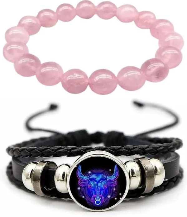 Multiagate_Rose_Quartz,_Leather_Bracelet_Set_(Pack_of_2)