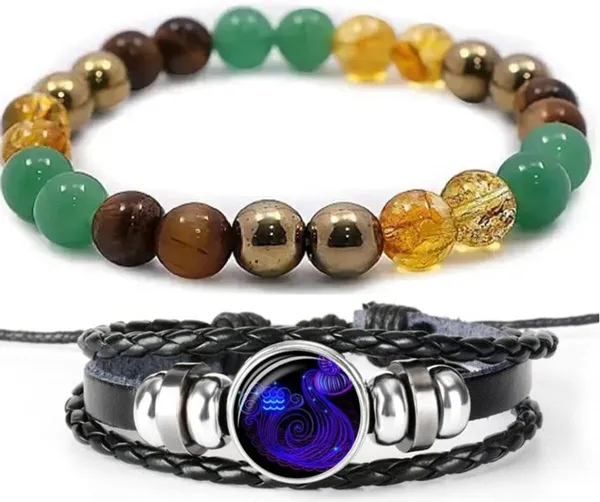 Multiagate_Pyrite,_Green_Aventurine,_Citrine_+_Golden,_Golden_Pyrite,_Crystal,_Tiger's_Eye,_Leather_Bracelet_Set_(Pack_of_2)