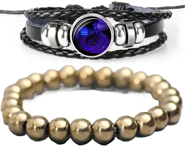 Multiagate_Pyrite,_Leather_Bracelet_Set_(Pack_of_2)