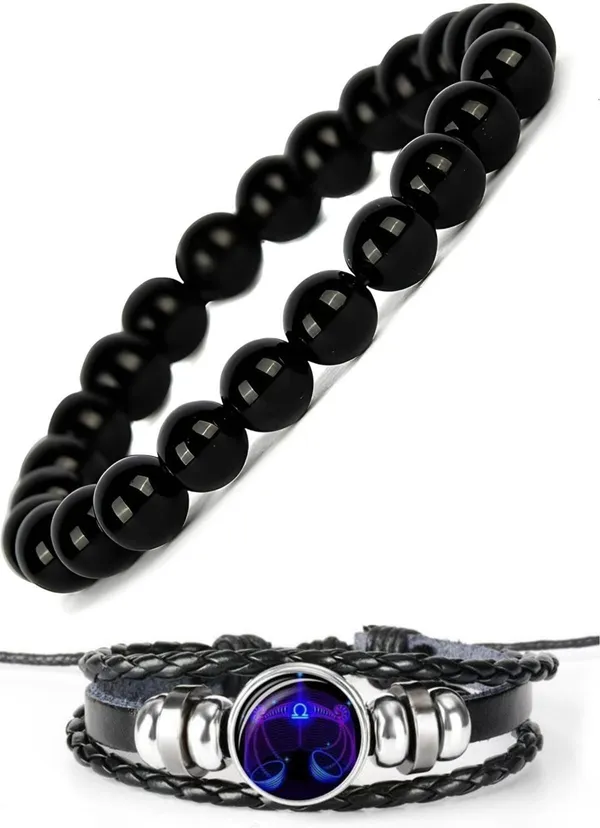 Multiagate_Pyrite,_Leather_Bracelet_Set_(Pack_of_2)