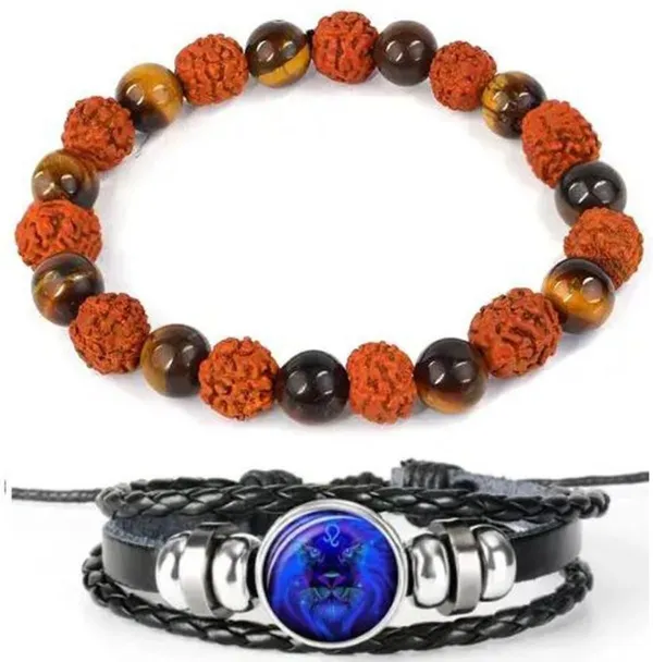 Multiagate_Stone,_Crystal,_Tiger's_Eye,_Rudraksha,_Leather_Bracelet_Set_(Pack_of_2)