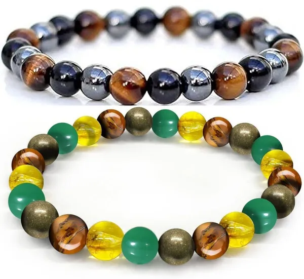 Multiagate_Pyrite,_Green_Aventurine,_Crystal,_Tiger's_Eye,_Glass,_Citrine_Bracelet_Set_(Pack_of_2)