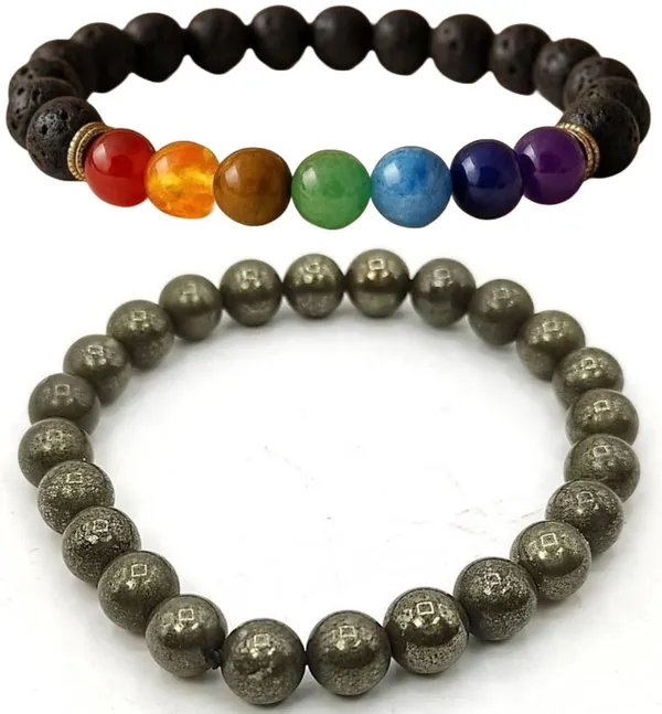 Multiagate_Pyrite,_Stone,_Green_Aventurine,_Amethyst,_Tiger's_Eye,_Lava,_7_Chakra,_Green_Jade_Bracelet_Set_(Pack_of_2)