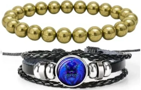 Multiagate_Stone,_Golden_Pyrite,_Leather_Bracelet_Set_(Pack_of_2)