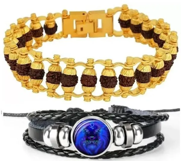 Multiagate_Rudraksha,_Leather_Bracelet_Set_(Pack_of_2)