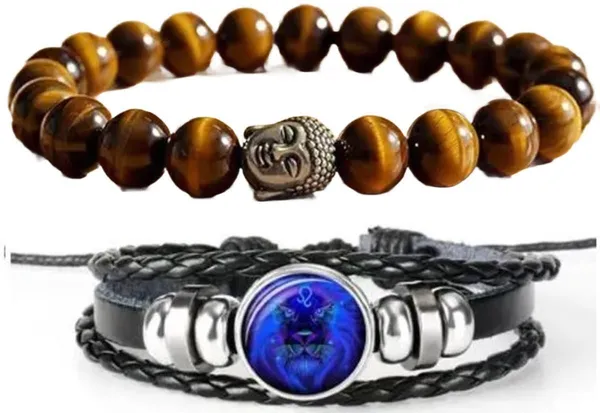 Multiagate_Tiger's_Eye,_Leather_Bracelet_Set_(Pack_of_2)