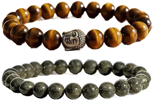Multiagate_Pyrite,_Tiger's_Eye_Bracelet_Set_(Pack_of_2)
