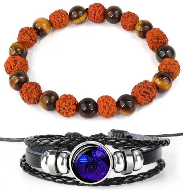 Multiagate_Stone,_Crystal,_Tiger's_Eye,_Rudraksha,_Leather_Bracelet_Set_(Pack_of_2)