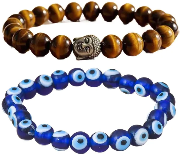 Multiagate_Tiger's_Eye,_Evil_Eye_Bracelet_Set_(Pack_of_2)