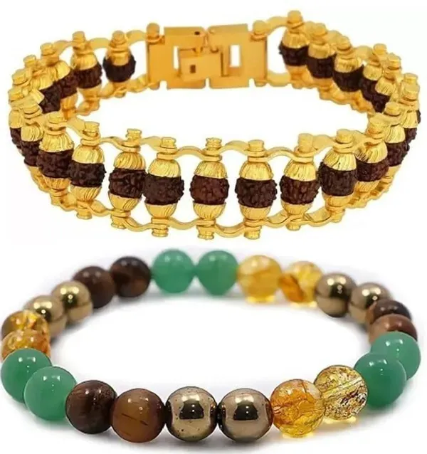 Multiagate_Pyrite,_Green_Aventurine,_Citrine_+_Golden,_Golden_Pyrite,_Crystal,_Tiger's_Eye,_Rudraksha_Bracelet_Set_(Pack_of_2)