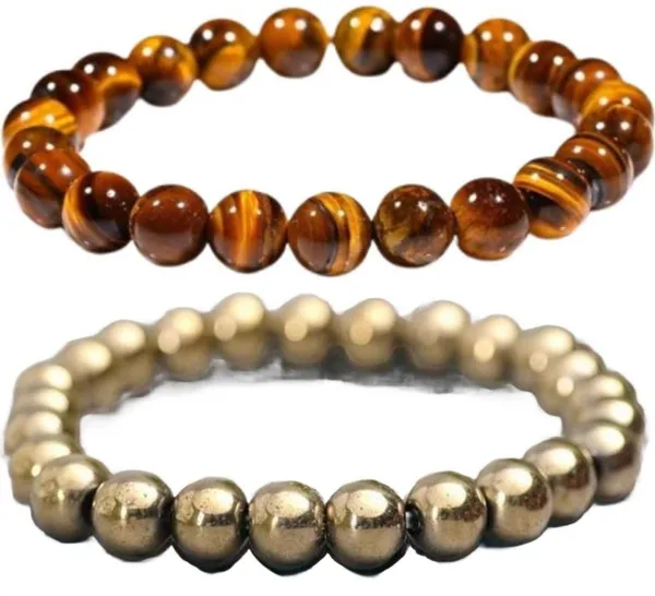 Multiagate_Pyrite,_Tiger's_Eye_Bracelet_Set_(Pack_of_2)