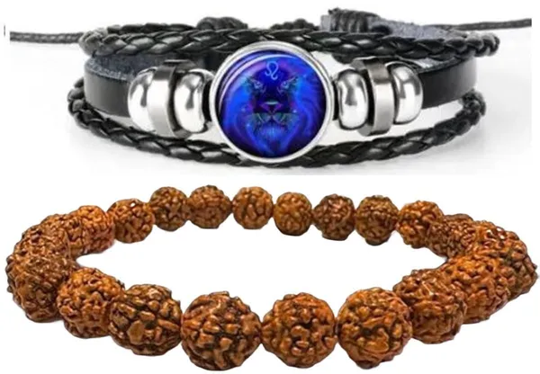 Multiagate_Rudraksha,_Leather_Bracelet_Set_(Pack_of_2)