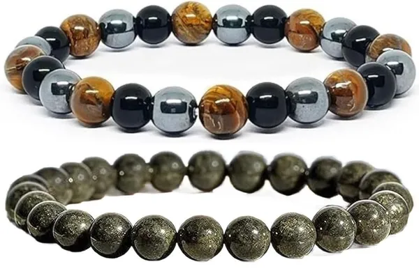 Multiagate_Pyrite,_Crystal,_Tiger's_Eye,_Black_Obsidian_Bracelet_Set_(Pack_of_2)