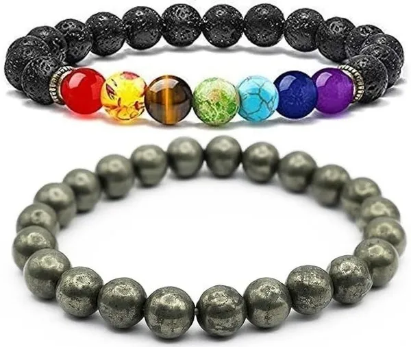 Multiagate_Pyrite,_Stone,_Rose_Quartz,_Amethyst,_Crystal,_Tiger's_Eye,_Lava,_7_Chakra,_Clear_Quartz_Bracelet_Set_(Pack_of_2)