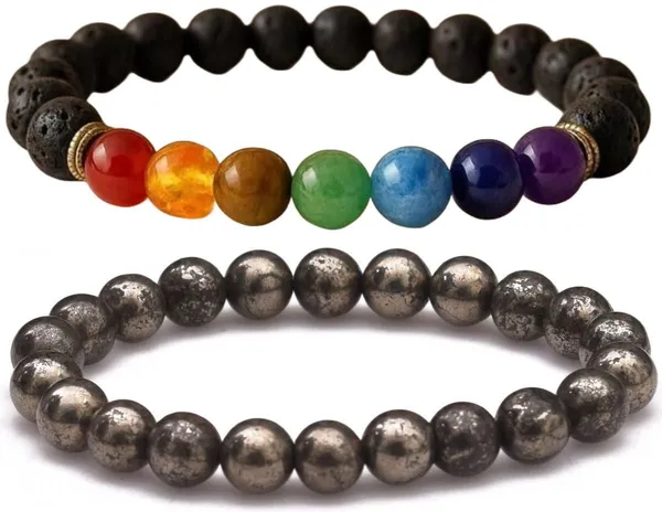 Multiagate_Pyrite,_Stone,_Green_Aventurine,_Amethyst,_Crystal,_Tiger's_Eye,_Lava,_7_Chakra,_Green_Jade_Bracelet_Set_(Pack_of_2)