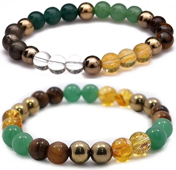 Multiagate_Pyrite,_Green_Aventurine,_Citrine_+_Golden,_Crystal,_Tiger's_Eye,_Citrine_Bracelet_Set_(Pack_of_2)