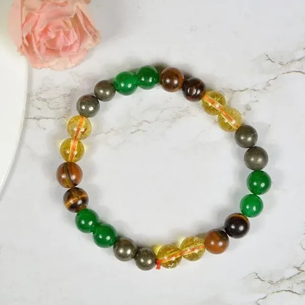 Multiagate_Pyrite,_Citrine_+_Golden,_Tiger's_Eye_Beads,_Crystal_Charm_Bracelet_()