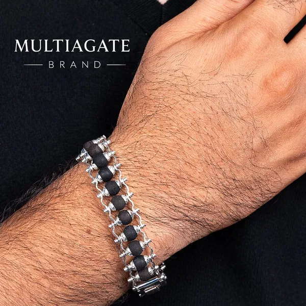 Multiagate_Wood_Beads_Silver_Coated_Bracelet_()