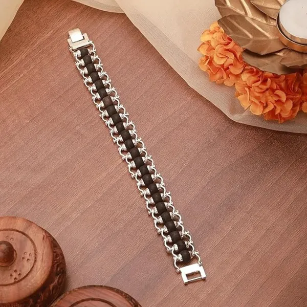 Multiagate_Wood_Beads_Silver_Coated_Bracelet_()