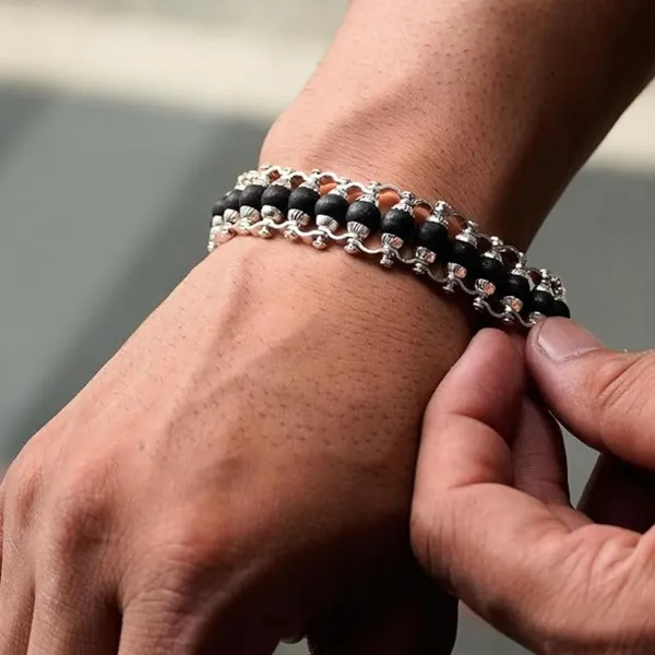 Multiagate_Wood_Beads_Silver_Coated_Bracelet_()