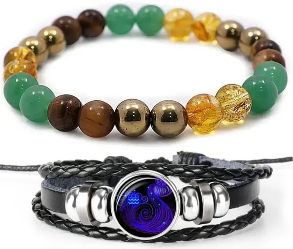 Multiagate_Pyrite,_Green_Aventurine,_Citrine_+_Golden,_Tiger's_Eye,_Leather_Bracelet_Set_(Pack_of_2)