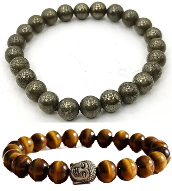 Multiagate_Pyrite,_Tiger's_Eye_Bracelet_Set_(Pack_of_2)