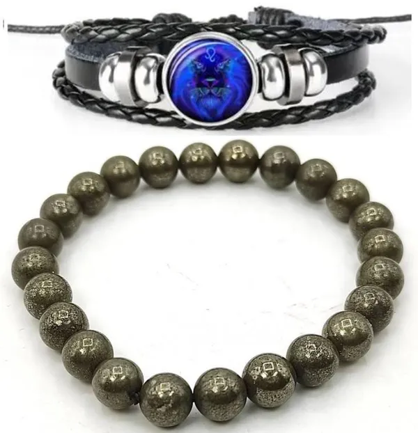 Multiagate_Pyrite,_Leather_Bracelet_Set_(Pack_of_2)